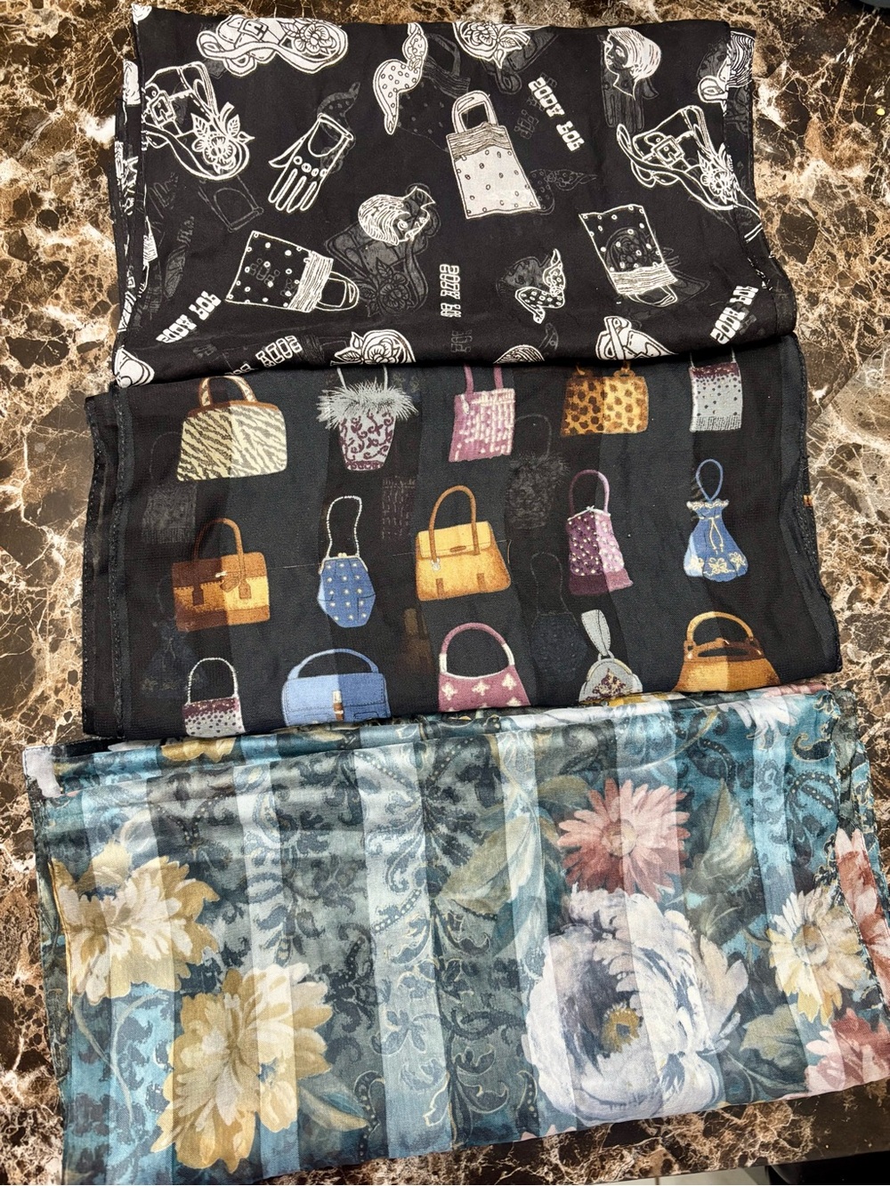 ❤️‍🩹 Fashion Scarf Set of 3 with Multi-Pattern Prints in Black and Blue